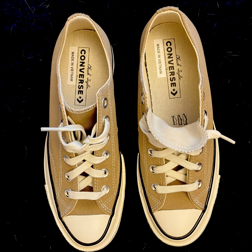 Converse Canvas Low Top Sneakers in Tan and White - Picture 6 of 11